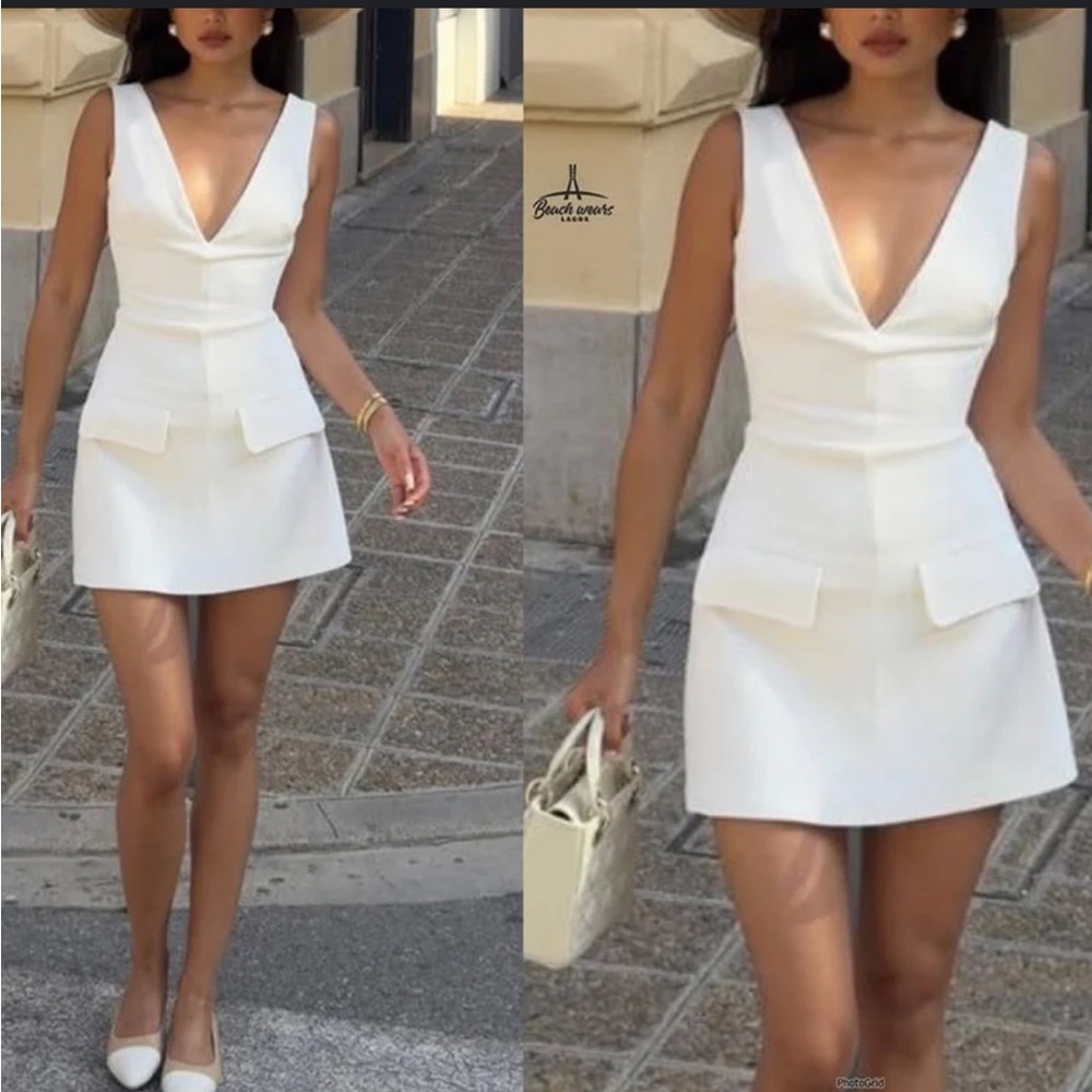 HOUSE OF CB OLYMPIA White Plunge MINI DRESS NWOT‎ Size M